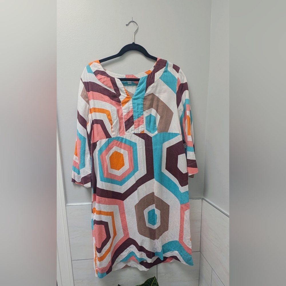 Boden WH783 3/4 sleeve 100% linen dress size US12L.